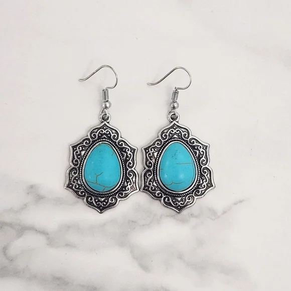 Paparazzi Vintage Silver and Turquoise Dangle Earrings - Picture 5 of 9